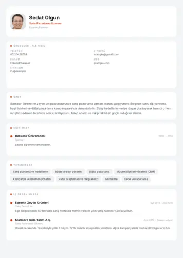 Satış Pazarlama CV Örnekleri cv indir